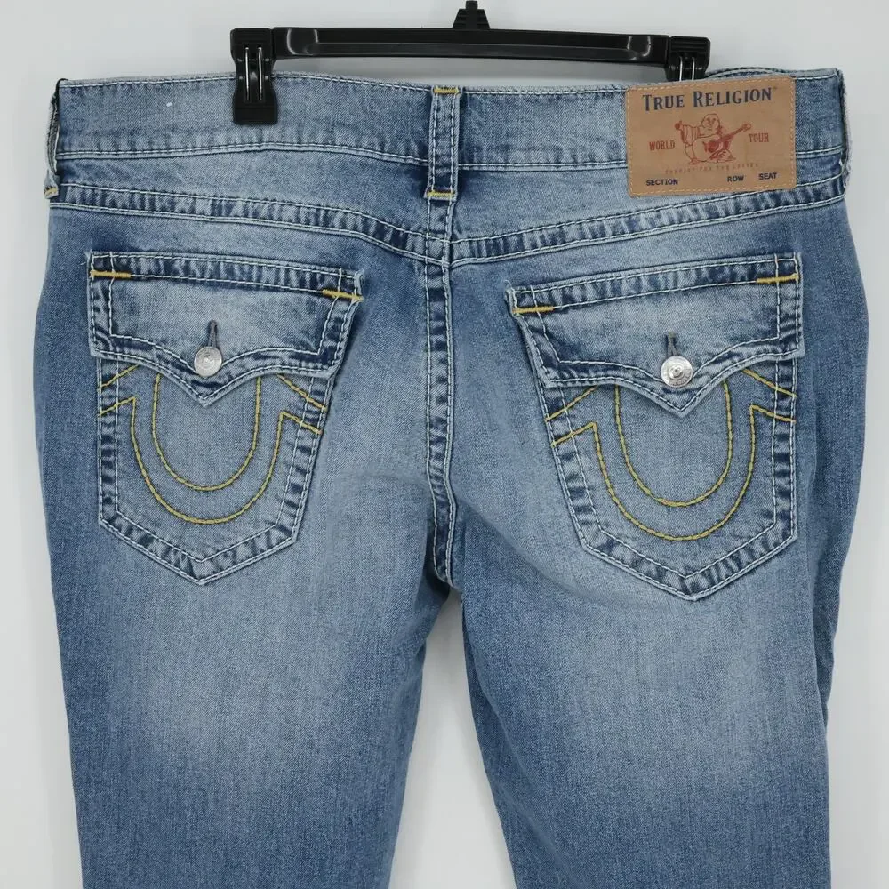 True Religion Jeans Mens 38 x 34 Blue Denim Rocco Relaxed Skinny Flap Pockets